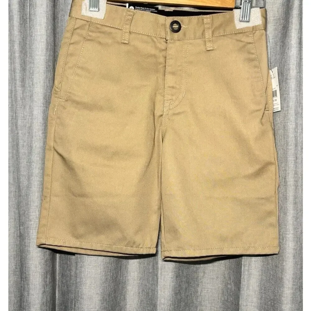 NWT Volcom Boys Frickin Chino Shorts Size 25 Khaki Modern Straight Uniform